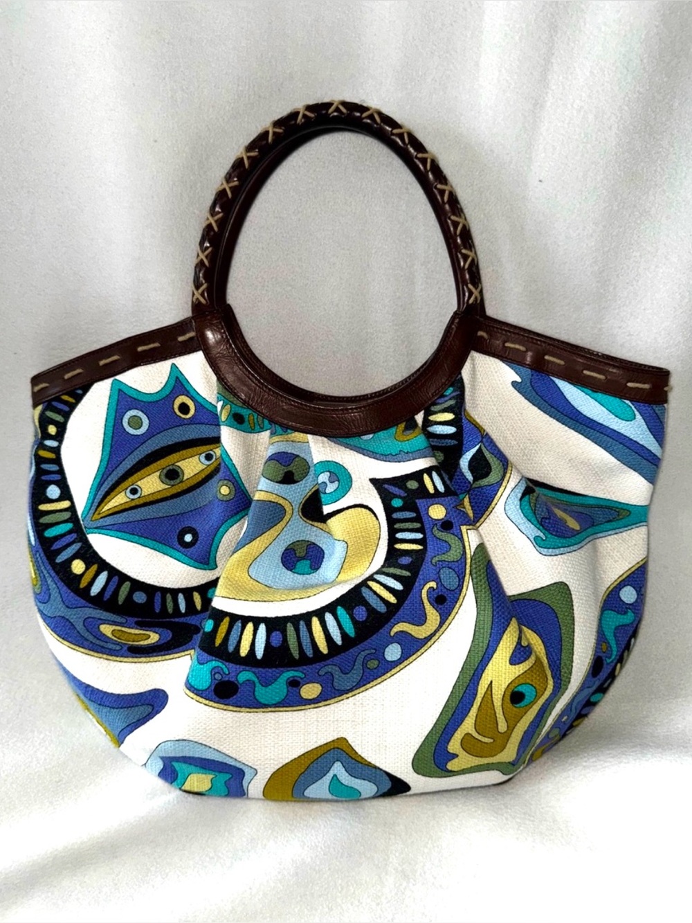 EMILIO PUCCI Tote Multicolor Fabric & Leather Trim GORGEOUS EUC